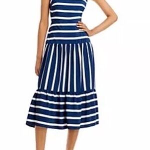 Navy & White Striped Sleeveless Midi Dress
